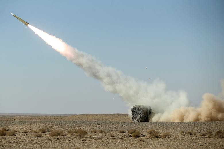 A missile is launched during a military drill, with the participation of Iran’s Air Defense units, in Iran. WANA via REUTERS